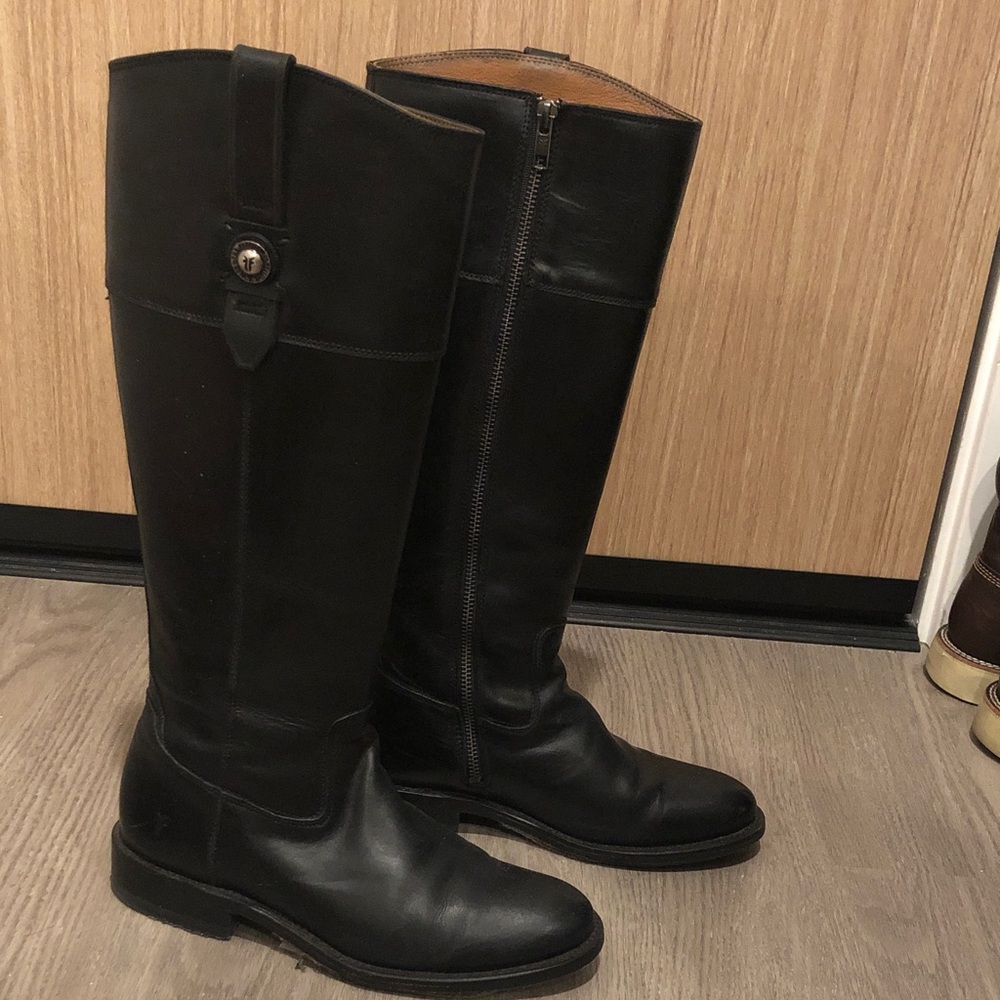 Frye Jayden Button Tall Black Leather Riding Boots us 7 1/2 B